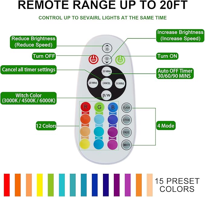 Diomart 48 LED Under Cabinet Lighting Wireless, 15 Colors Changeable Rechargeable RGB Under Cabinet Lights Remote Control Under Counter Lights Mini Night Light Bar for Indoor Display Shelf, 4 Pack
