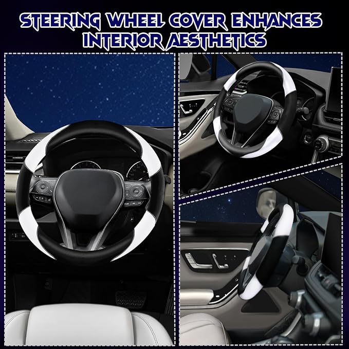 Soft Leather Steering Wheel Cover with Breathable Design and Anti-Slip Grip, Fully Compatible with Tesla, Toyota, Honda, Niss