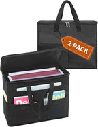 Qozary 2 Pack File Folder Organizer Box-Hanging File Tote Bag With Lids, Collapsible Portable Filing Organizer Box With Handl