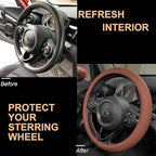PINCTROT Large Size Nappa Leather Steering Wheel Cover, Slim Fit No Bulk Design, One Piece Leather with Breathable Perforatio