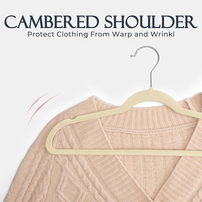 HOUSE DAY Beige Velvet Hangers 20 Pack, Non Slip Clothes Felt Hanger Heavy Duty for Coat, Premium Slim Space Saving Suit Hang