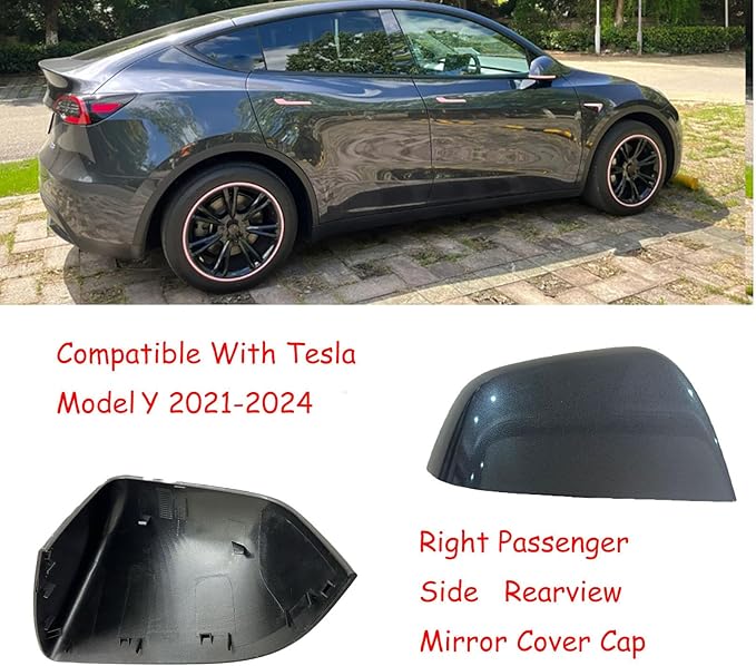 Compatible with Tesla Model Y Side Mirror Cover Replacement 2021 2022 2023 2024, Right Passenger Side Rearview Mirror Cover Cap for Model Y Accessories(Silver)