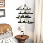 4-Tier Black Corner Floating Shelves Wall Mounted - Floating Shelves with Lip, Solid Pine Wooden Corner Wall Shelf for Wall D