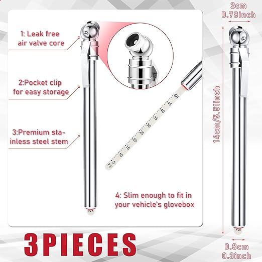 Frienda 3 Pcs Digital Tire Pressure Gauge Backlight LCD Car Pencil Air Pressure Gauge Heavy Duty Chrome Metal Head Stainless Steel Body Measurement Tool for Cars Motorcycles Trucks Bikes Tires