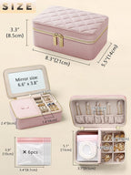 Velvet Travel Jewelry Box with Large Mirror, Double-Layer Jewelry Organizer Case for Women and Girls, Portable Storage Case w