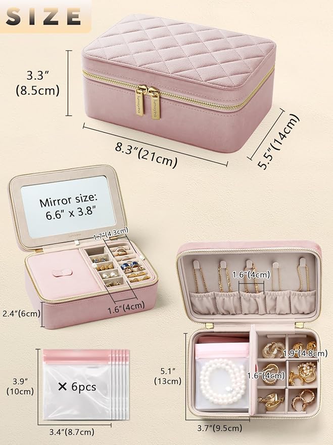 Velvet Travel Jewelry Box with Large Mirror, Double-Layer Jewelry Organizer Case for Women and Girls, Portable Storage Case w