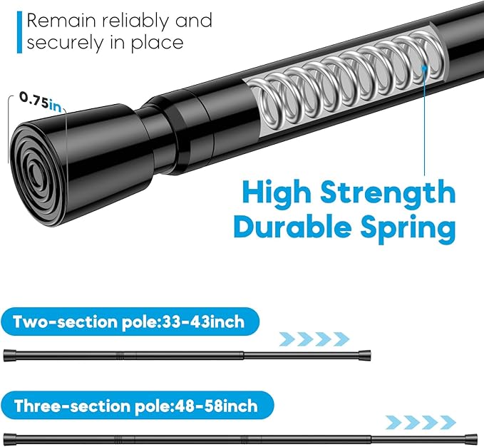 AIZESI 2 Pack Adjustable Tension Curtain Rod 32 to 58 inch, Curtain Rods No Drilling Expandable Spring Loaded Curtain Rods fo