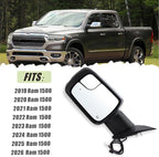 Left Driver Side Mirror Fits 2019 2020 2021 2022 2023 2024 2025 2026 Ram 1500 With Power Folding Heated Turn Signal Puddle Light Blind Spot Temperature Sensor Chrome Replace#68462771AB(9+6Pins)