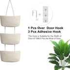 TeoKJ Over the Door Hanging Basket, 3-Tier Woven Cotton Wall-Mounted Storage Organizer Bag Decorative Hanging Nursery Baskets
