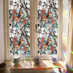 Retro Flower Window Privacy Film,Stained Glass Decals Floral Butterfly Privacy Rainbow Decals Living Room Sun Blocking Decor Removable Static Cling Stickers,16.93x39.37inch