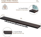 Marsmiles Wood Floating Shelves | 48 Inch Dark Wood Wall Shelves Set of 1 | 48" W x 6.7" D Rustic Wooden Shelves for Bathroom