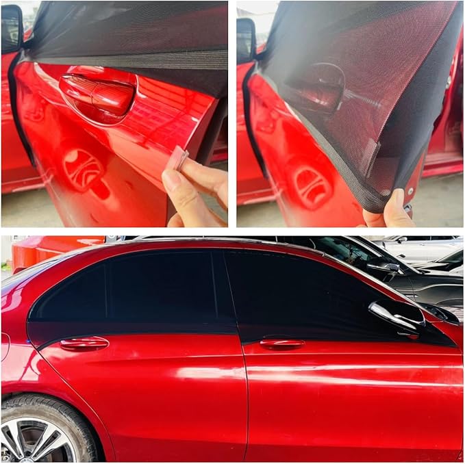 2Pack car side window sunshades,Premium rear privacy screens for SUV,Sedans,Truck van,Double layer breathable elastic spandex mesh,bug Insect Protection,Outdoor camping travel essential(Max43.5*30.5")