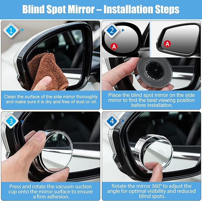 New Driver Gifts, Teen Driver Car Safety Accessories with Wide Angle Rear View Mirror,Suction Cup Blind Spot Mirrors,Car Mirror Wiper for Wide Vision Clear Visibility for Women Drivers in Bad Weather