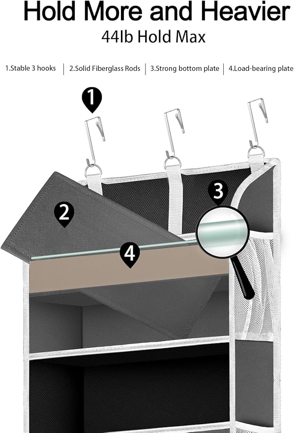 TAHAVICE 1 Pack Over The Door Organizer Storage, Hanging Organizer Closet with 5 Large Pockets 10 Mesh Pockets, 44 lbs Weight