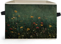 Dark Green Wildflower Storage Box Bins, Dark Cottagecore Floral Botanical Collapsible Storage Basket Organizer for Bedroom La