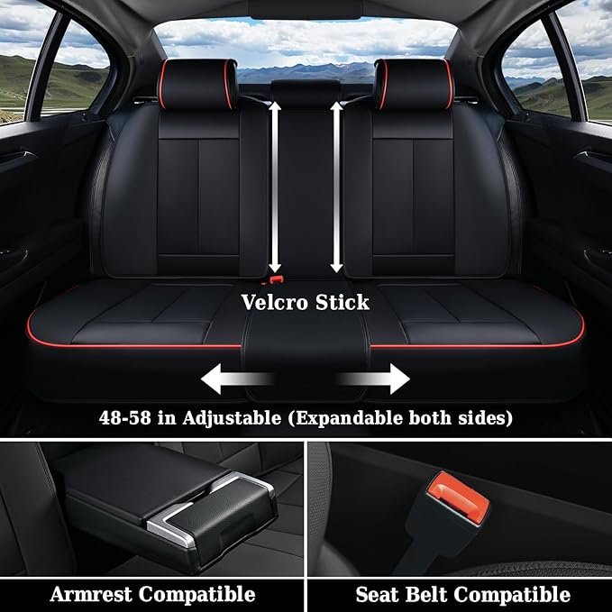 Coverado Car Seat Covers Full Set, Premium Nappa Leather Seat Covers for Car, Waterproof Car Seat Protector with Lumbar Suppo
