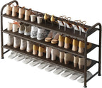 INGIORDAR Shoe Rack 3 Tier Long Storage Organizer Wide Metal Shoe Shelf for Closet Entryway Brown