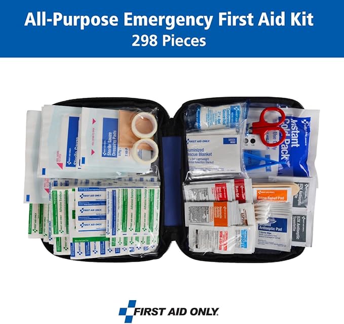 First Aid Only 298 Piece All-Purpose Emergency First Aid Kit for Home, Office, Car, Apartment, Dorm, and Camping, Travel-Frie