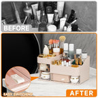 Pink Make up Organizers for Vanity with 3 Drawers,Large Skincare Organizers for Countertop,Desk,Dresser,Plastic Bathroom Coun