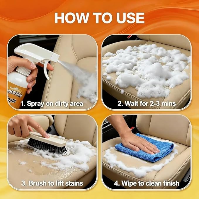 Jocecury 2Pcs Multi-Purpose Foam Cleaner, 600ML Car Interior Cleaner for Leather Seats, Fabric, Vinyl & Carpet, No Rinse Inte