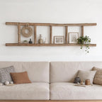 Wooden Blanket Ladder Natural & Motley Wood - Leaning Wall Decor for Bedroom, Bathroom, Living Room - Rustic Quilt Holder & T