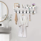 Coat Rack Wall Mount with Shelf, 27.5" Entryway Wall Hanging Shelf, Coat and Key Hanger with 10 Dual Hooks, Mail Organizer an