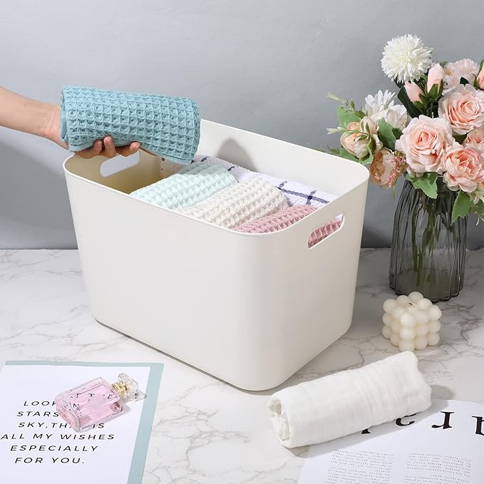 Zopeal Plastic Storage Bins 10 Pcs White Pantry Organizer Bins Small Baskets Storage Containers for Home Kitchen (14 x 10.5 x