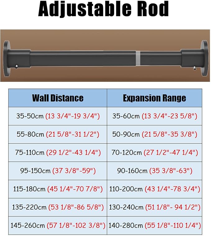 Closet Rod Heavy Duty Closet Poles for Hanging Clothes, Drilling Clothes Rail Extendable, Wall Mount Permanent Curtain Rods H