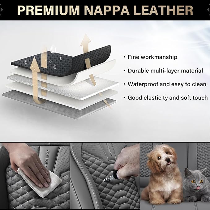 Coverado Car Seat Covers, Front Seat Cover, 2 Pack Waterproof Nappa Leather Seat Covers for Cars, Car Seat Protectors, Driver