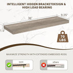 36 Inch Floating Shelves, 3D Textured Wood Grain, 36"x9.25"x1.5" Inch Deep Floating Shelves for Wall, Wooden Shelves for Bath