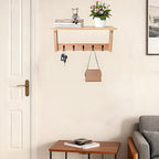 Wall Shelf with Hooks, Multi-Purpose Wooden Shelf & Metal Hooks for Home Entryway, Living Room,Office - Heavy Duty Coat Rack 