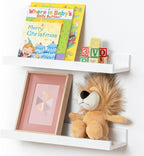 Picture Ledge Shelf for Wall, 16 inch Solid Pine Wood Nursery Book Shelves 2 Packs, Floating Ledge Shelves for Kids' Room Bed