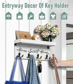 buways Wall-Mounted Key and Mail Holder, Wooden Key Rack with 4 Double Key Hooks, Rustic Home Decor for Entryway(White)