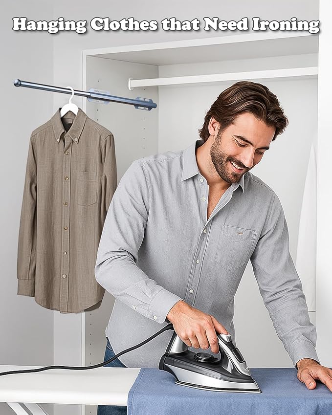 Valet Rod for Closet Pull Out, 12" Adjustable extending closet rod, Standard Retractable closet rod organization rack, Valet 