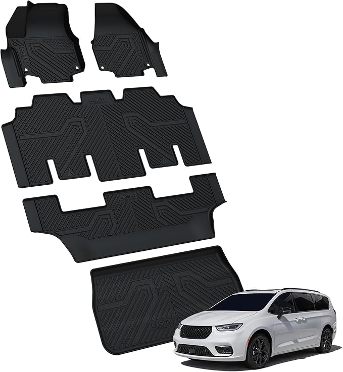 LASFIT Floor Mats for Chrysler Pacifica 2017-2026, All-Weather TPE Floor Liners & Trunk Cargo Mats Accessory for Pacifica/Voyager (7-Seater,Non Hybrid