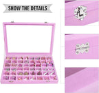 Siveit Velvet Jewelry Tray 48 Grid Jewelry Display Tray Organizer Box with Transparent Lid Rings Earrings Necklaces Pendants 