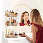 MOKANI 360 Rotating Makeup Organizer for Vanity, 3 Tier Adjustable Perfume Organizer for Dresser, Multi-Function Spinning Cos