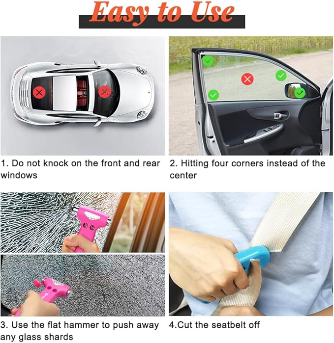 SENSEN Car Window Breaker Seatbelt Cutter, Emergency Escape Tool to Break Glass, Safety Hammer, 3-in-1, Orange