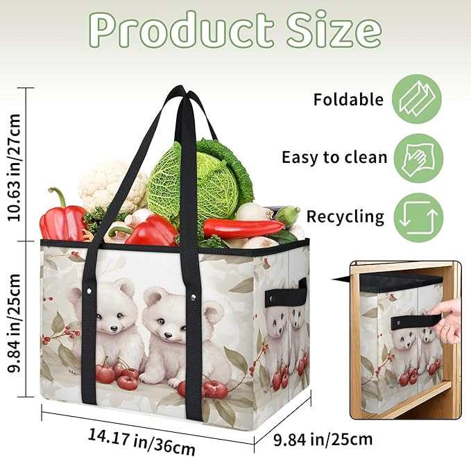 Reusable Grocery Bags Heavy Duty Shopping Bags Foldable Large Tote Bags with Long Handles & Hard Bottom