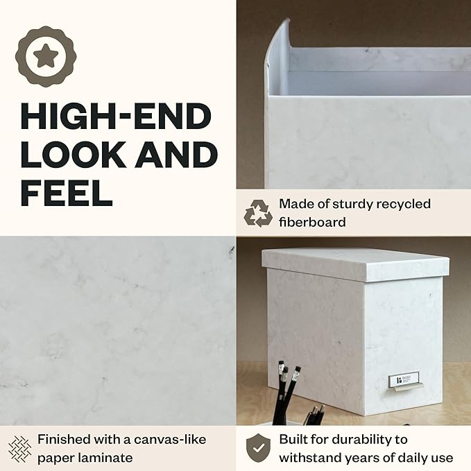Bigso John Fiberboard Label Frame Desktop File Storage Box - Document Organizer for Important Paperwork - Durable Hanging Fil