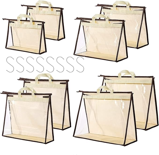CINPIUK 8 Pack Handbag Dust Bags Clear Purse Storage Organizer for Closet, Hanging Zipper Storage Bag for Handbags