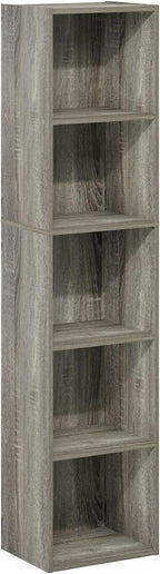 Furinno PASIR Book Shelf, 5-Tier Modern Bookshelf, Open Shelves Bookcase 9 x 12 x 52, Easy Assembly, for Living Room, Bedroom