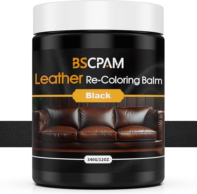 Black Leather Recoloring Balm, 12oz Leather Color Restorer for Couches, Leather Repair Kit for Furniture, Leather Dye for Lea