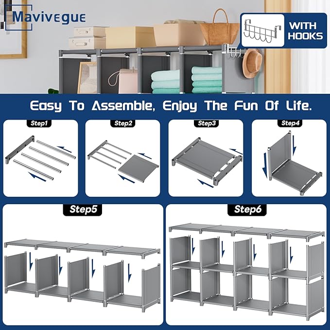Mavivegue Book Shelf, 20 Cube Storage Organizer, DIY Bookcase, Metal Cube Bookshelf,Tall Book case for Bedroom, Living Room,O