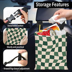 Car Trash Bag Large Hanging Can for Back of Seat, Cute Waterproof Car Garbage Bag for Vehicle, Travelling, Outdoor Cute Abstract Green Checkerboard