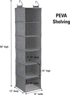 Household Essentials 6 Shelf Hanging Closet Organizer, Hanging Closet Shelf, Fabric Poly Linen and PEVA Shelving