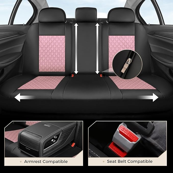 Coverado Car Seat Cover 5 Seats, Leather Seat Covers Full Set, Durable Waterproof Car Seat Protectors, Black and Pink Seat Co
