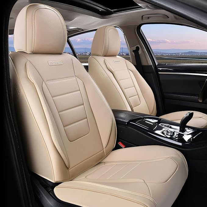 Coverado Front and Back Seat Covers for Cars, Nappa Leather Car Seat Covers, Automotive Seat Covers for Trucks, 5 Seats Water
