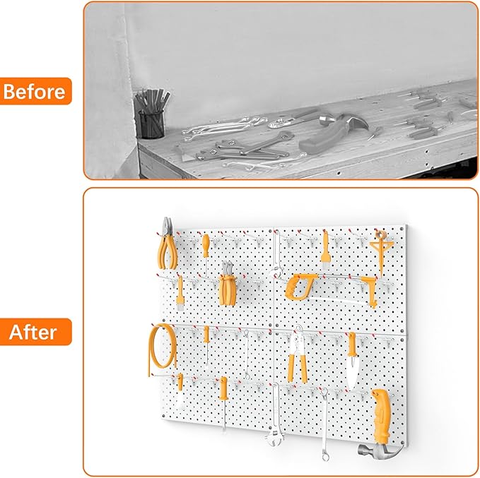 TORACK Metal Pegboard Panels and Hooks for Garage, Workbench, Shop, Shed Tool Organizer Peg Board with 1/8" & 1/4" Holes, Mod