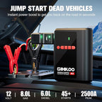 GOOLOO A2 8-in-1 Jump Starter with Air Compressor, Car Battery Booster (Up to 8L Gas/6L Diesel) 150 PSI Cordless Auto-Shutoff Tire Inflator, 12V Supersafe Lithium Jump Box with Jumper Cables